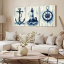 Ver imagem 3 de Kit 3 Quadro Decorativo Marítimo Veleiro Barco Ancora Farol Qualidade Premium Luxo 28x20cm