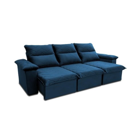 Sofá Retrátil Reclinável Paris 2,30m Suede Velut Azul Molas Ensacadas - King House