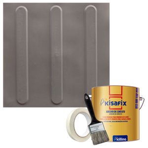 Kit 10 Pisos Tátil Direcional Cinza Pvc 25x25cm / Fita Crepe / Pincel / Cola Kisafix 750g
