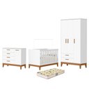 Ver imagem 1 de Dormitório Infantil Flip Guarda Roupa 3 Portas, Cômoda 1 Porta e Berço Branco Fosco com Colchão