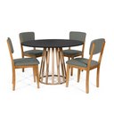 Ver imagem 1 de Mesa de Jantar Redonda Gabi Pret/jade com 4 Cadeiras Estofadas Ella Cinza