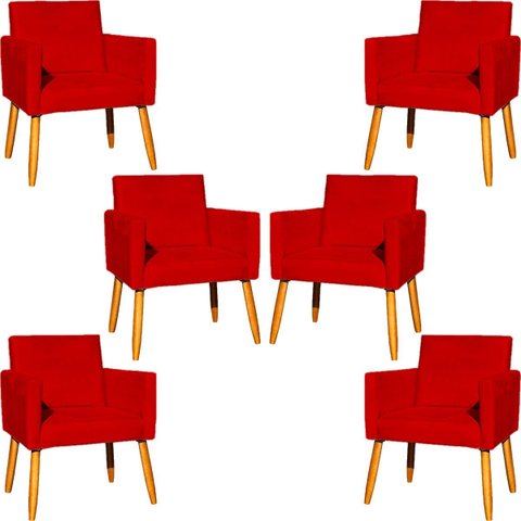 Kit 6 Poltronas Decorativas para Sala para Recepção Consultório Nina Suede Cores Pé Palito 30cm Cast