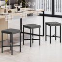 Ver imagem 2 de Kit 03 Banquetas Baixa Bar Cozinha Sala de Jantar Preto Stella L02 Linho Cinza Escuro - Lyam Decor