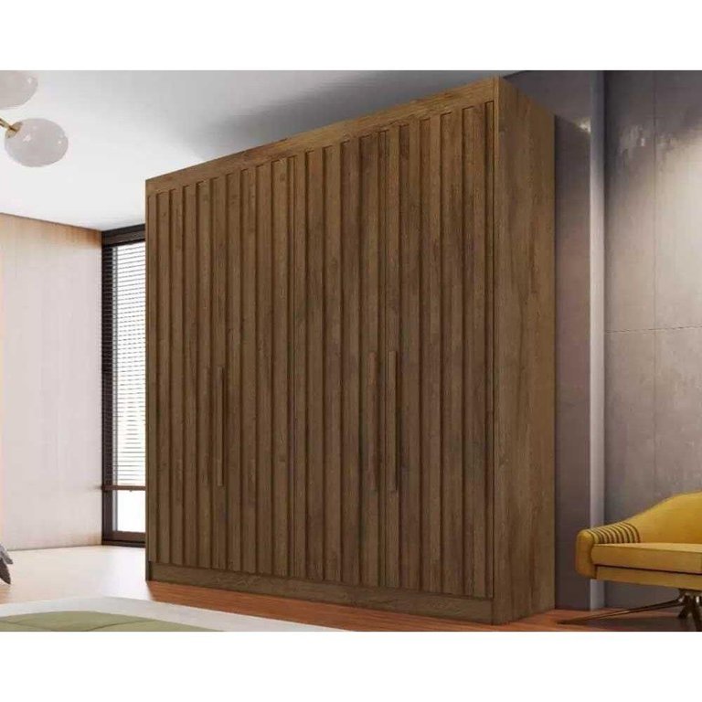 Guarda Roupa Solteiro 4 Portas Ripadas e 3 Gavetas Potente Braúna - Europa Guarda Roupa Solteiro 4 Portas Ripadas e 3 Gavetas Potente Braúna - Europa