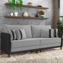 Ver imagem 1 de Sofá 3 Lugares Sala de Estar Living 212cm Asbury K01 Veludo Cinza Claro Couríssimo Preto - Lyam