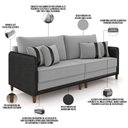 Ver imagem 4 de Sofá 3 Lugares Sala de Estar Living 212cm Asbury K01 Veludo Cinza Claro Couríssimo Preto - Lyam