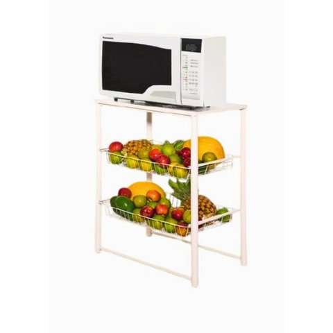 Fruteira de Chão Branca Base para Microondas Metal Multiuso
