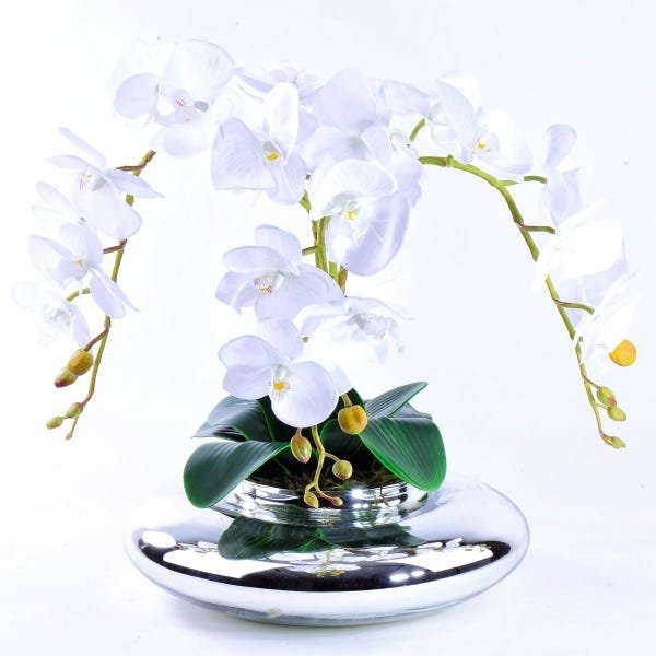 Arranjo de Orquídea Branca Toque Real em Terrário Espelhado - 2