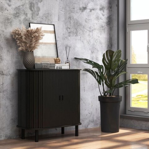 Aparador Buffet R-635 Moderno 2 Portas sem Gavetas MDF-MDP 90cm Preto Ditália Móveis