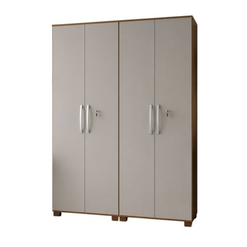 Conjunto Dois Armários Multiuso 4 Portas 8 Prateleiras com Chave Notável 61cm