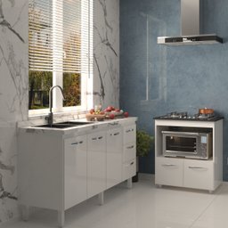 Balcão Cozinha Armário Gabinete de Pia 160 Cm Estela e Balcão para Fogão Cooktop 4 Bocas Evelyn Bran - 3
