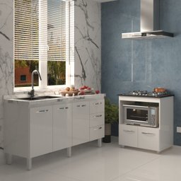 Balcão Cozinha Armário Gabinete de Pia 160 Cm Estela e Balcão para Fogão Cooktop 4 Bocas Evelyn Bran - 2