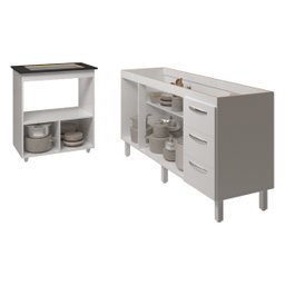 Balcão Cozinha Armário Gabinete de Pia 160 Cm Estela e Balcão para Fogão Cooktop 4 Bocas Evelyn Bran - 5