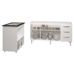 Balcão Cozinha Armário Gabinete de Pia 160 Cm Estela e Balcão para Fogão Cooktop 4 Bocas Evelyn Bran - 4