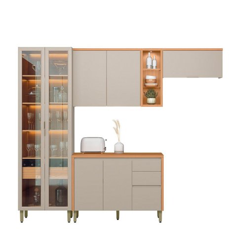 Cozinha Completa 4 Peças Arya 100% Mdf Jequitibá/gris Fosco - Sallar Home