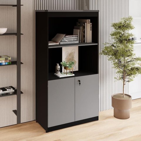 Estante Armário para Escritório 2 Portas com Chave 1 Prateleira MDP 80cm Cinza Sagrado F5 Office