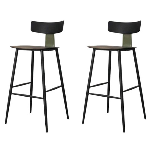 Kit 2 Banquetas Altas Analu Rivatti 100cm (alt) Assento Encosto Pp Preto Detalhe Pu Verde Base Aço