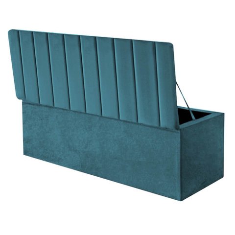 Calçadeira Baú Recamier Estofada Cama King 190cm Carla Suede Azul Turquesa- Mabe Magazine
