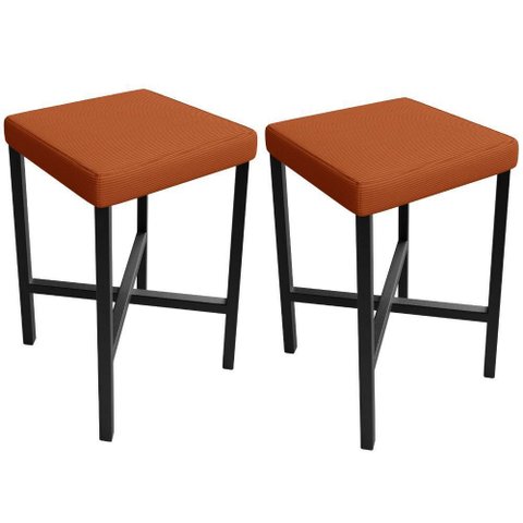 Kit 02 Banquetas Baixa Bar Cozinha Sala de Jantar Preto Stella L02 Tecido Terracota - Lyam Decor