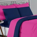 Ver imagem 3 de Kit Edredom Dupla Face + Jogo de Lençol Casal Nobre 7 Peças Malha 100% Algodão - Pink / Azul-