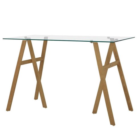Escrivaninha Anm2737m Anima Office Tampo de Vidro 120 X 60 Cm Base em Metal Pintura Cor Madeira