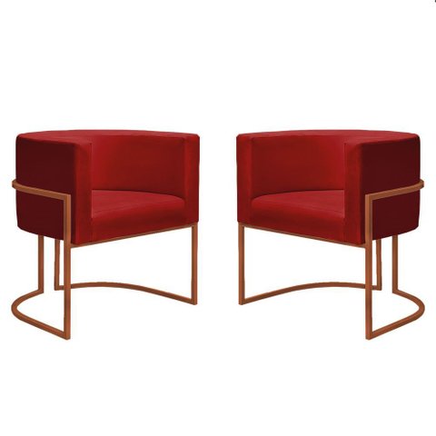 Kit 2 Poltronas Reforçada Decorativa Sala Nayara Base Ferro Bronze Suede Vermelho