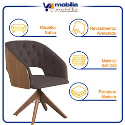 Poltrona Decorativa Giratória Núbia para Sala de Estar Veludo Marrom - Mobília Mobília - 5