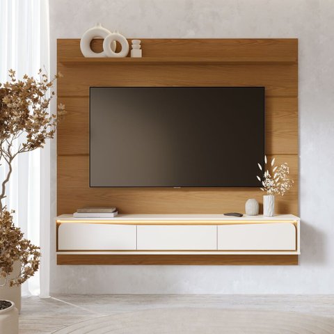 Painel TV 65" Suspenso 180cm com Bancada 3 Portas Basculante Levi C04 - D'Rossi