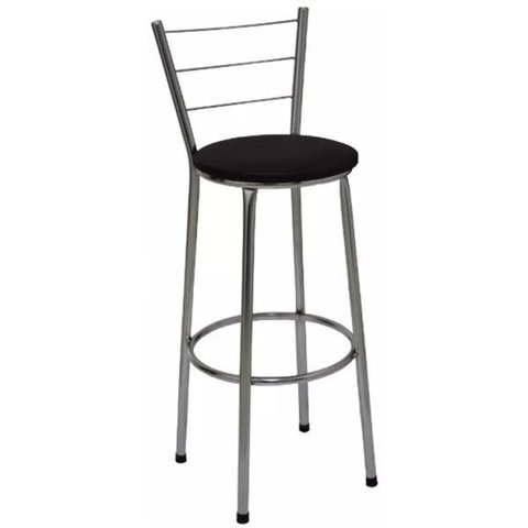 Banqueta Alta Cromada Assento Preto Fortmix