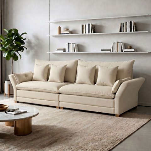 Sofá Living Bipartido 4 Lugares 4 Almofadas Decorativas 230cm Pés em Madeira Maciça Copenhague