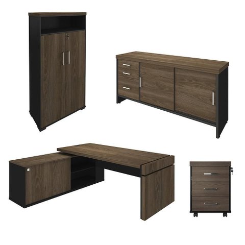 Conjunto Escritório Home Office 3 Peças Mesa Diretor Corp A06 Charuto-preto - Mpozenato