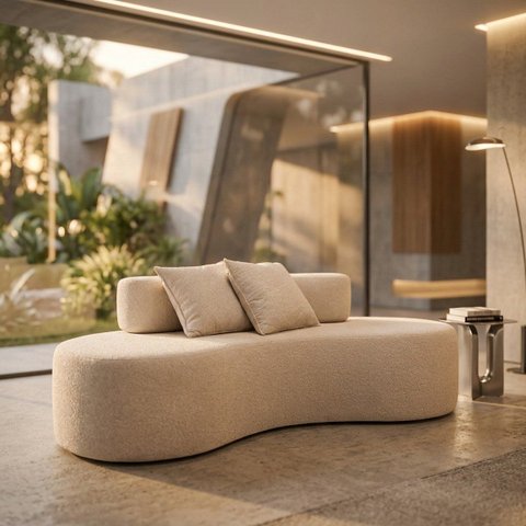 Sofá 2 Lugares Orgânico Curvo Feijão Palazzo Boucle Almofadas Sofá na Caixa Sala Recepção Clinicas N