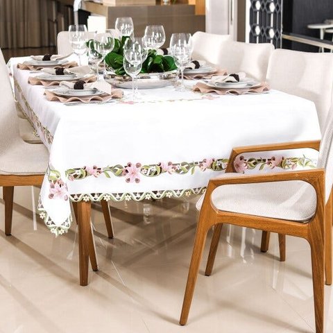 Toalha de Mesa Bordado Inglês 8 Lugares Giardino - Tessi