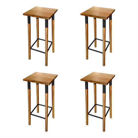 Kit 4 Banquetas Bistro Industrial Colors Ferro e Madeira Maciça - Preta