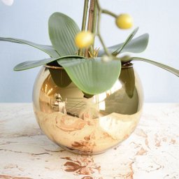 Arranjo de Flores Artificiais Orquídeas Silicone Brancas no Vaso Dourado - 5