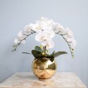 Ver imagem 3 de Arranjo de Flores Artificiais Orquídeas Silicone Brancas no Vaso Dourado