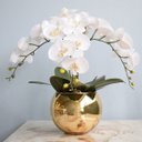 Ver imagem 1 de Arranjo de Flores Artificiais Orquídeas Silicone Brancas no Vaso Dourado