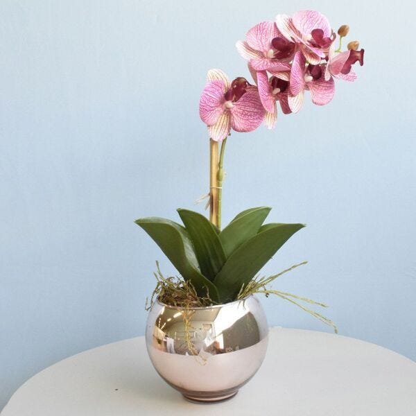 Arranjo de Orquídea Rosa 3D No Vaso Rose Gold Pequeno | Linha Permanente Formosinha - 2