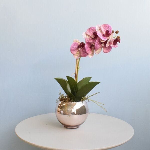 Arranjo de Orquídea Rosa 3D No Vaso Rose Gold Pequeno | Linha Permanente Formosinha - 3