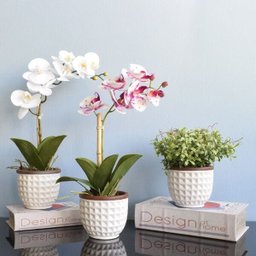 Arranjo de Flor Artificial Orquídea Branca no Vaso de Cerâmica Branco | Linha Permanente - 5