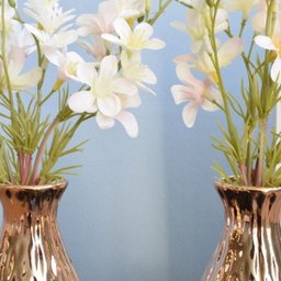 Arranjo Artificial de Flores Campo no Vaso Rose Gold Pequeno - Kit com Duas Unidades - 2