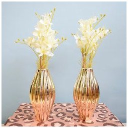 Arranjo Artificial de Flores Campo no Vaso Dourado Pequeno - Kit com Duas Unidades - 1