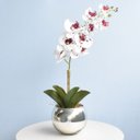 Ver imagem 1 de Arranjo de Orquídea Artificial Tigre 3D no Vaso Prateado Médio