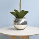 Ver imagem 3 de Arranjo de Orquídea Artificial Tigre 3D no Vaso Prateado Médio