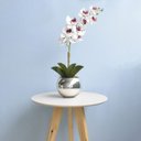 Ver imagem 4 de Arranjo de Orquídea Artificial Tigre 3D no Vaso Prateado Médio