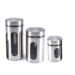 Jogo de Potes Herméticos P/mantimentos Vidro e Aço Inox 3 Pçs - 2