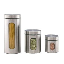 Jogo de Potes Herméticos P/mantimentos Vidro e Aço Inox 3 Pçs - 1