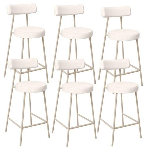 Kit 06 Banquetas Baixa Cozinha Sala Jantar Bancada Milão Arena L02 Linho Cru - lyam decor