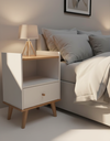 Ver imagem 3 de Mesa de Cabeceira Moderna Compacta com Nicho e Gaveta para Quarto Sala Casal ou Solteiro Luna