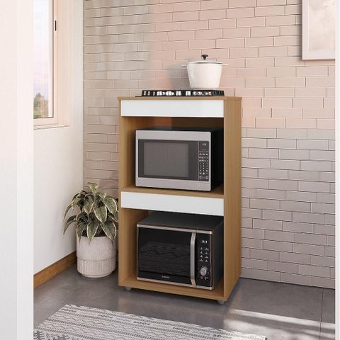 Gabinete Cooktop Adriana sem Porta 1 Prateleira MDP 75cm Amêndoa e Branco